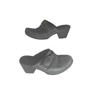 Clarks Bendables Women's Black Leather Buckle Mule Clogs Size‎ 8.5M